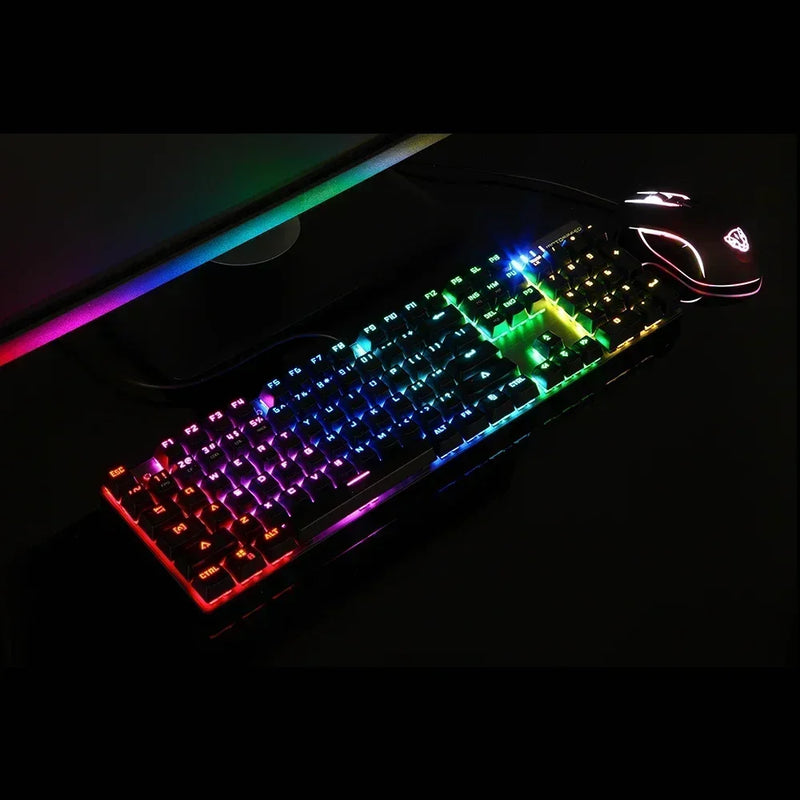 Motospeed CK888 Mechanical Gamer Keyboard 104 Keys With Mouse Combo 4 Buttons Wired 2400DPI Keyboard Backlit For PC Laptop Gifts