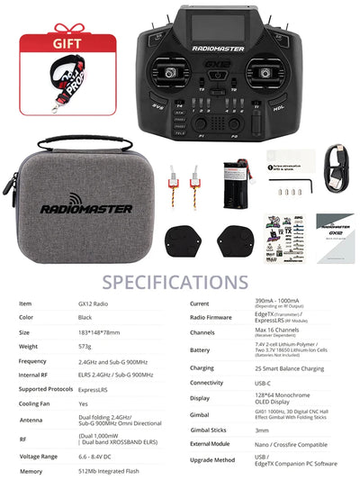 RadioMaster GX12 Radio Controller Hall Gimbal Dual Band Antenna Gemini 2.4G ELRS Transmitter EdgeTX ExpressLRS RC FPV Drone