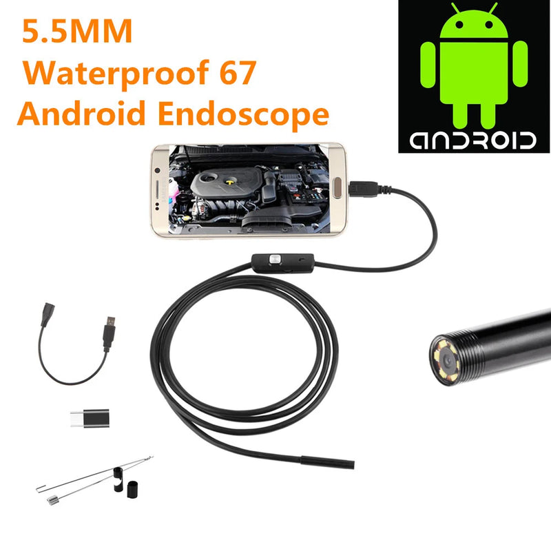 5.5 / 7.0 mm IP67 Waterproof Endoscope Camera 6 LEDs Adjustable USB Android Flexible Inspection Borescope Cameras for Phone PC