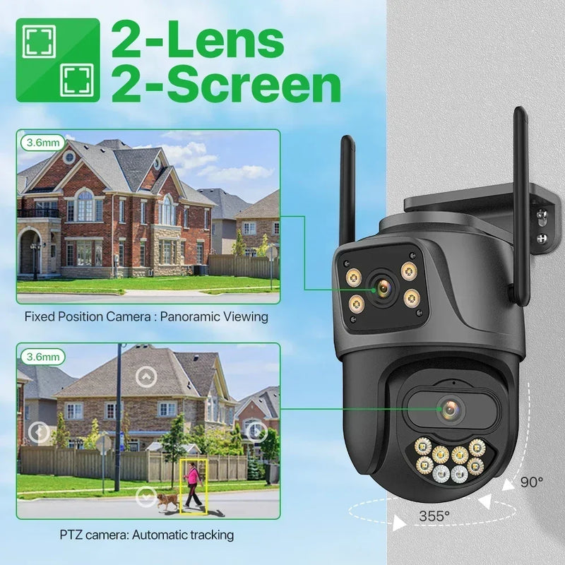 Three Lens Three Screen IP Camera WiFi External Dual Lens Auto Track 15MP Security PTZ Camera 4K HD iCsee Video Surveillance