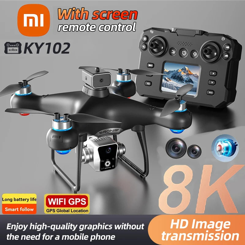 Xiaomi New KY102 Drone 8K HD Dual-Camera Aerial Photography Obstacle Avoidance Brushless Motor With Screen Remote Control Drone