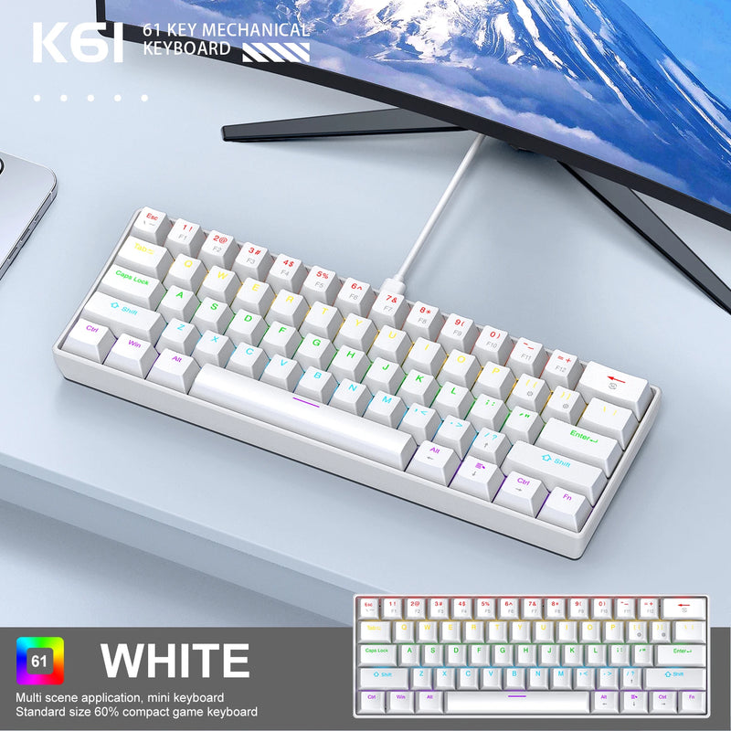 APAYADO K61 Mechanical Keyboard Wired, 61 Keys RGB 60% Portable Mini Keyboard Black,White, Red/Blue Switch for Gaming