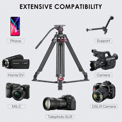 miliboo Video Tripod Heavy Duty Fluid head,Professional Camera Tripod Stand,Grounder Spreader Max Loading 33LB MTT609A