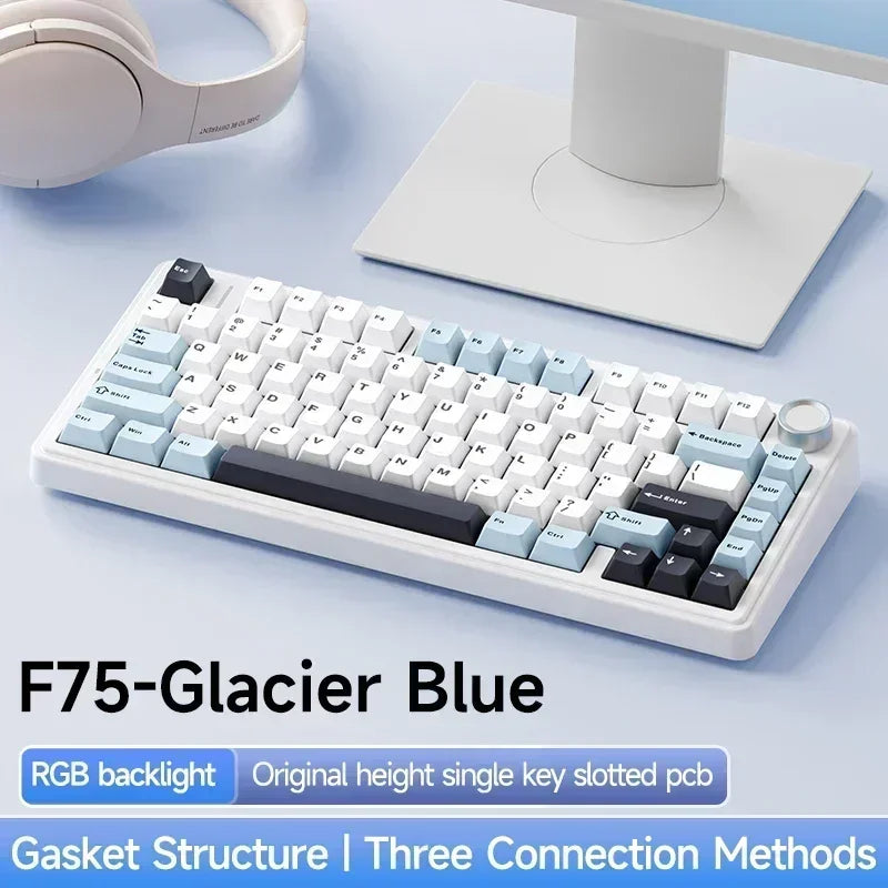 AULA F75 2.4G Wireless/Bluetooth/Wired Gaming Mechanical Keyboard RGB Customized 75% Layout OEM Profile Gasket Structure