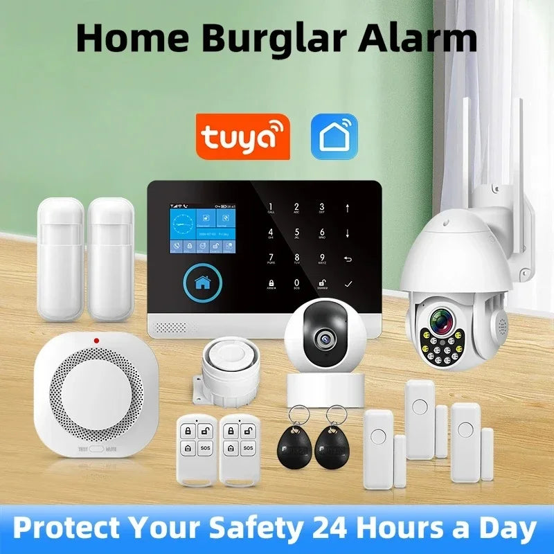 4G WiFi Alarm System Tuya Smart Life APP Control for Home Security Alarm PIR Sensor Door Sensor Smart Home Kit Fire Alarm Panel