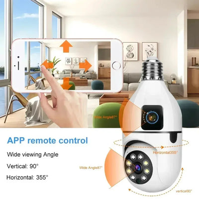 Bulb WIFI Camera 8X Zoom Dual Lens Indoor Surveillance Human Tracking Wireless Two-way Audio Cameras Color Night Vision