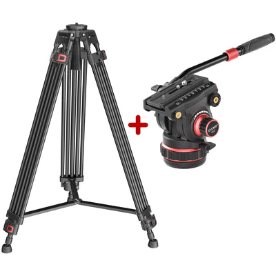 74'' Video Tripod Metal Heavy Duty Professional Tripod for Camera Camcorder Fluid Video Head Pan Tilt Damping Max Load 22lb/10kg