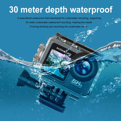 5K 4K 60FPS Action Camera Anti-shake WIFI Outdoor Cycling Camera Dual Screen 170° Wide Angle 30m Waterproof with Remote Control