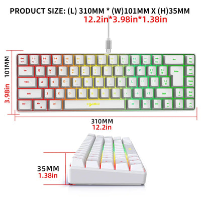 Keyboard gaming 60% gamer pc mini Spanish 68 keys backlit white keyboards ergonomic rgb portable wired key board laptop black