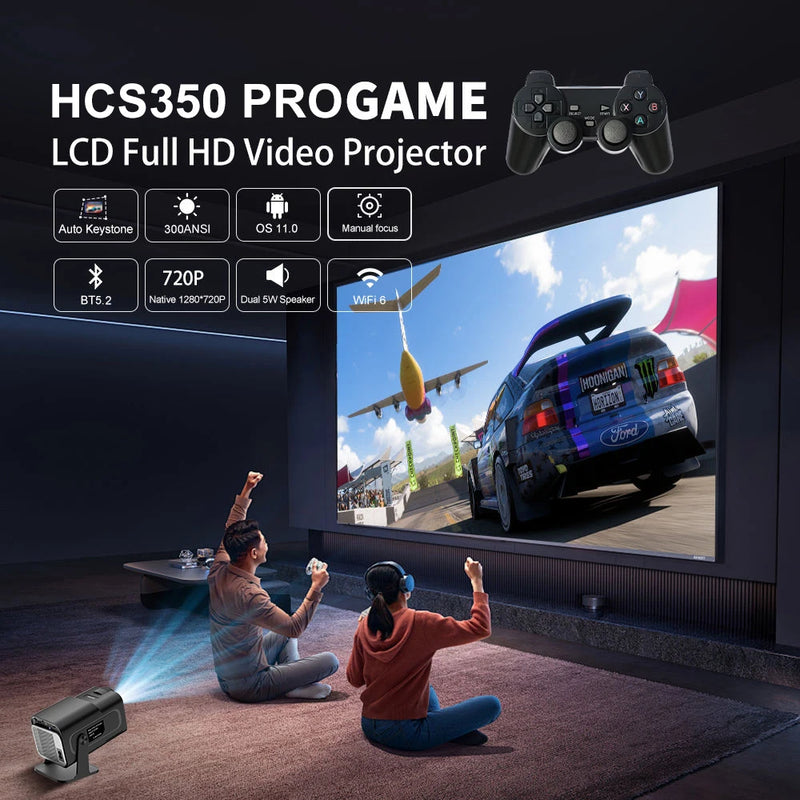 HCS350PRO Game Mini Projector Salange 4K Video Support Native 720P Cinema Outdoor Android 11 OS Beam Projetor Upgraded Version