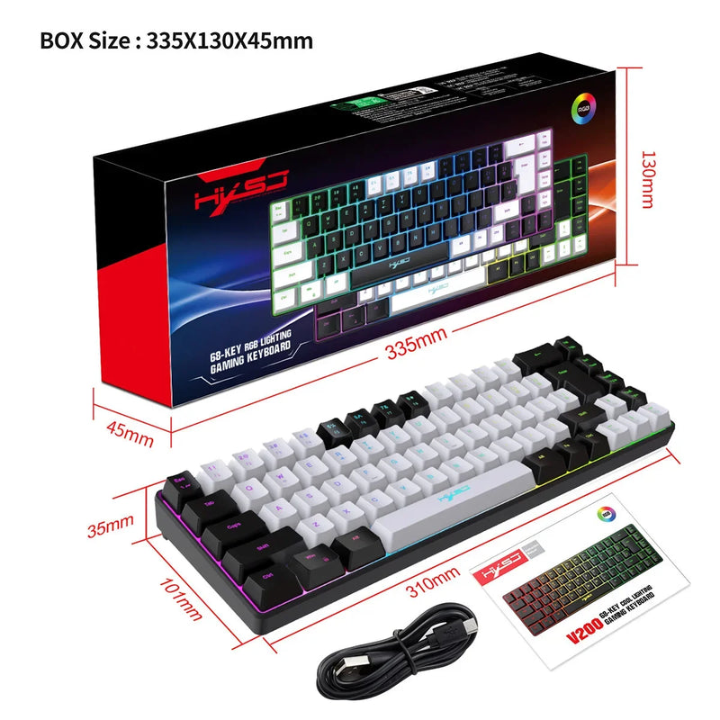 Keyboard gaming 60% gamer pc mini Spanish 68 keys backlit white keyboards ergonomic rgb portable wired key board laptop black