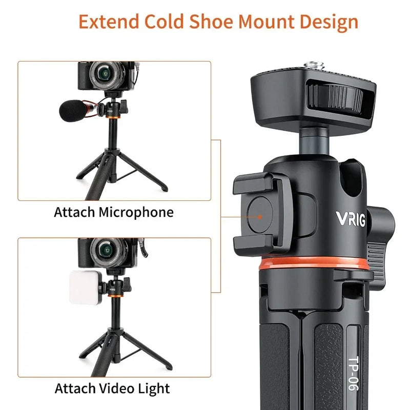 TP-06 Mini Extend Phone Tripod Stand Bracket Camera Tripod 360° Ball Head Cold Shoe Selfie Stick for iPhone 14 13 12 GoPro