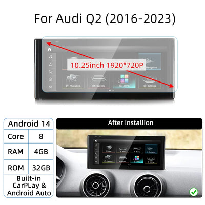 Android 14 Auto Radio CarPlay For Audi A1 Q2 2010-2023 GPS Car Multimedia Player Navi Stereo DSP WIFI SIM BT IPS Touch Screen