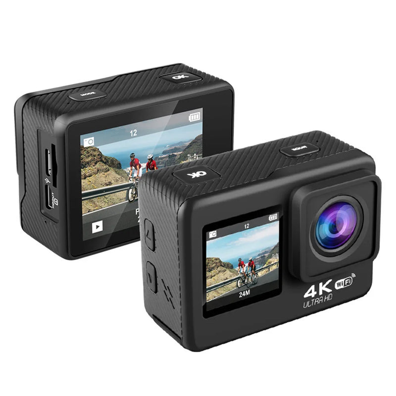 Q60AR 4K 30FPS 24MP WiFi Action Camera Waterproof 170°Wide Angle Len Dual Screen Display Video Camera For Sports Cycling Diving