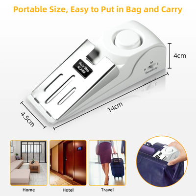 120dB Door Stop Alarm 3 Levels Sensitivity Door Wedge Alarm Portable Door Stopper Security Alarm for Home Hotel Travel Apartment