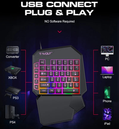 Kit Mobilador Gamer Kit Gaming Keyboard Mouse Mobile Games Converter 3 In 1 Combo One Hand Keyboard for PUBG Mobile Games TF900