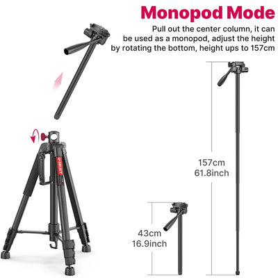 Ulanzi VT-01 1.8m Aluminum Alloy Tripod For Camera and Phone Five Section Center Column Monopod For Sony Canon Photography Stand