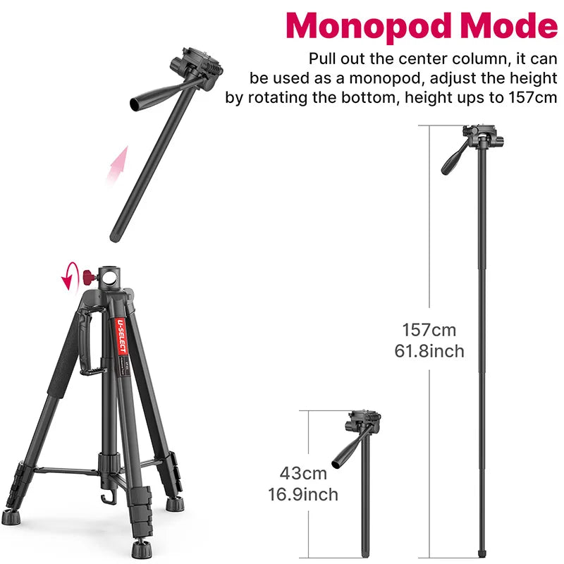 Ulanzi VT-01 1.8m Aluminum Alloy Tripod For Camera and Phone Five Section Center Column Monopod For Sony Canon Photography Stand