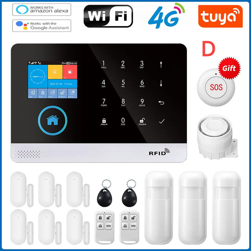 4G WiFi Alarm System Tuya Smart Life APP Control for Home Security Alarm PIR Sensor Door Sensor Smart Home Kit Fire Alarm Panel