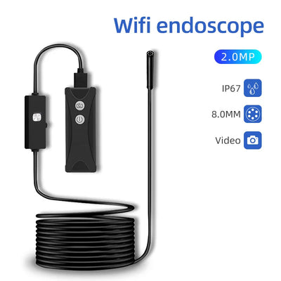 2MP 1200P 8mm Semi-Rigid Cable Wireless WIFI Endoscope For Android&ISO Smart Phone Inspection Pipe Scope