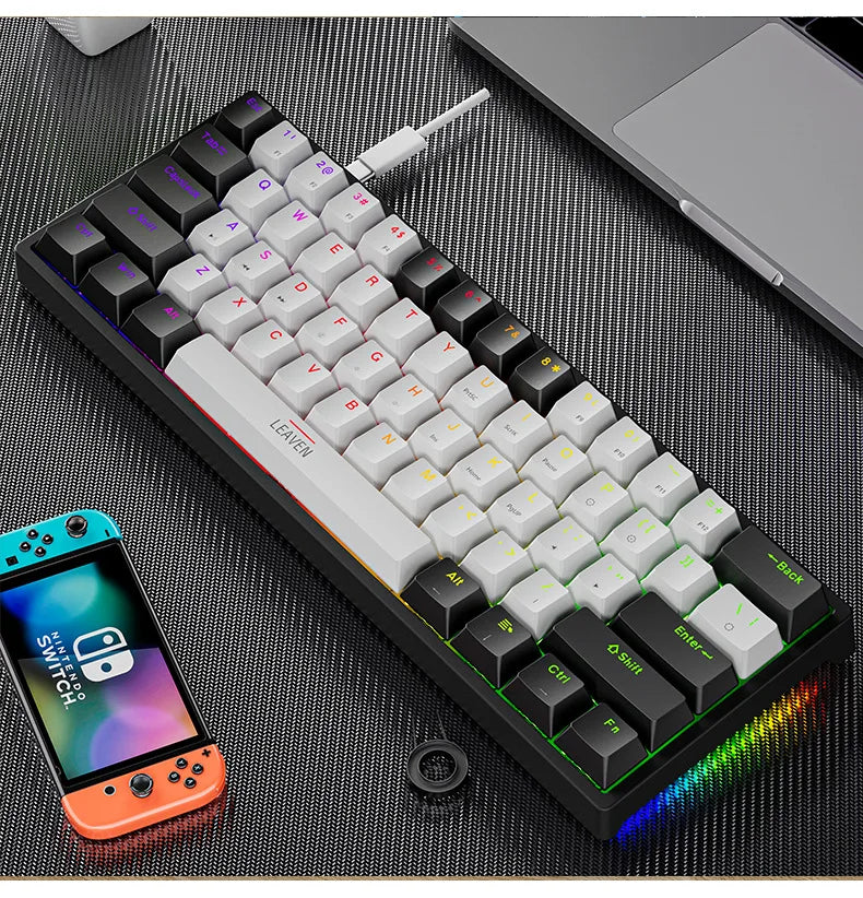 K620 Mini Gaming Mechanical Keyboard 61 Keys RGB Hotswap Type-C Wired Gaming Keyboard PBT Keycaps 60% Ergonomics Keyboards