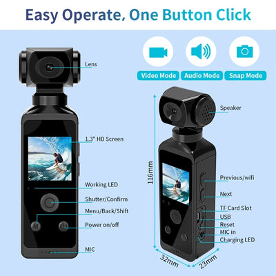 4K Pocket Action Camera HD LCD Screen 270° Rotatable Wifi Mini Sports Camera With Waterproof Case For Travel Withoutcard