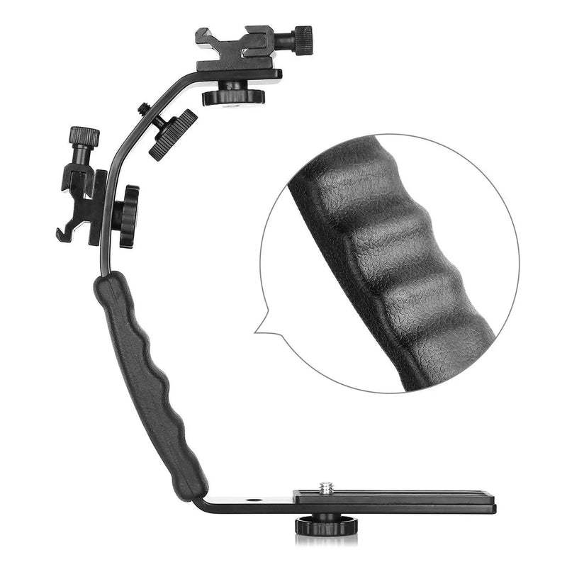 Camera L Bracket Mount Video Grip L-Bracket Dual Flash Cold Shoe Mount 1/4 inch Tripod Screw, Heavy Duty Padded Hand Grip Dslr