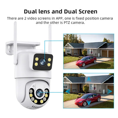 4K 8MP  Camera  Mini Dual Lens Dual Screen PTZ WIFI HD IP Camera OutdoorAuto Track Security Protection CCTV Surveillance ICSee