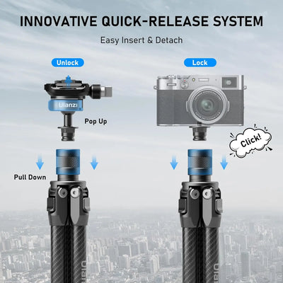 Ulanzi Professional TT35 Tripod Stand for Phone Camera Sony Canon Nikon Fujim iPhone Samsung Carbon Fibre Monopod Selfie Stick