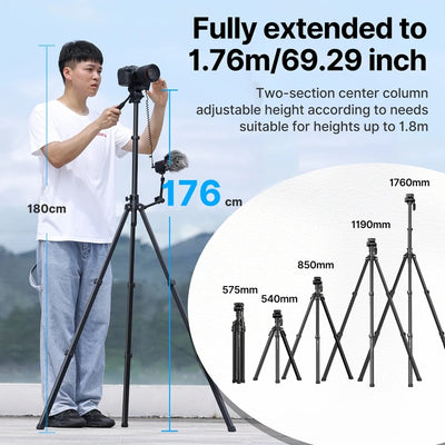 Ulanzi MT-65  Tripod Aluminum Professional Horizontal for Camera Mobile Phone Max 1.76M Tripods Bluetooth for Canon Nikon Sony