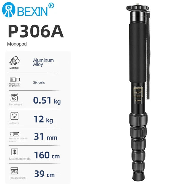 BEXIN P306A Professional Aluminium Monopod Portable Travel Video Selfie Holder Lightweight Monopod for Canon Nikon DSLR Camera