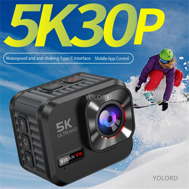 5K 30fps/4K 60fps WiFi Mini Action Camera Anti-shake Dual Screen Wide Angle Waterproof 48MP Sports Cam Video Recorder