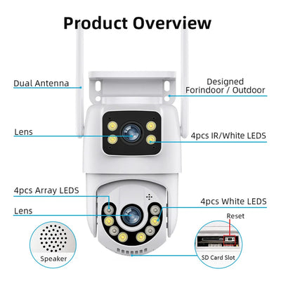 4K 8MP  Camera  Mini Dual Lens Dual Screen PTZ WIFI HD IP Camera OutdoorAuto Track Security Protection CCTV Surveillance ICSee