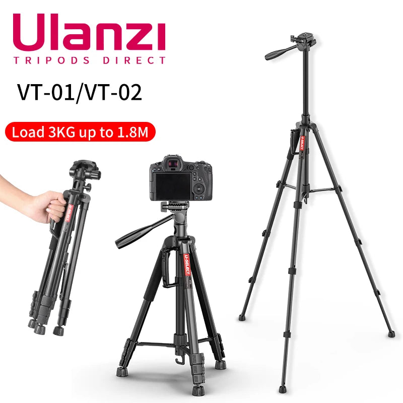 Ulanzi VT-01 1.8m Aluminum Alloy Tripod For Camera and Phone Five Section Center Column Monopod For Sony Canon Photography Stand