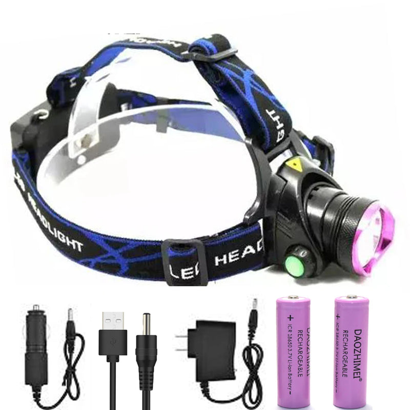 5000 Lumens LED Headlamp Waterproof Hunting Headlight Fishing Flashlight Head Lamp Light + 2x18650 battery+ Charger