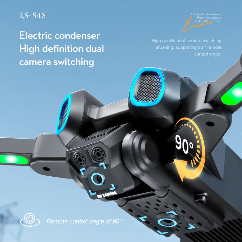 LS-S4S 8K HD triple camera drone WiFi brushless optical flow positioning 360 ° laser obstacle avoidance foldable quadcopter