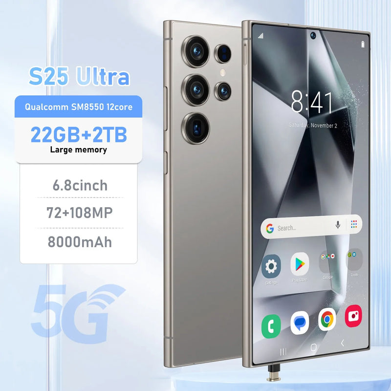 New2025 S25 Ultra smartphone 5G 6.8-inch high-definition full screen Android 14 Camera 108MP Battery 8000mAh Fingerprint unlock