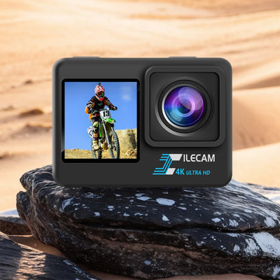 4K UHD Action Camera Dual Screen Display 2.0 Inch IPS Screen Outdoor Sport Cam 120 Wide Angle Underwater Camera 30M Waterproof