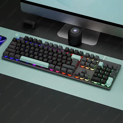 Computer Wired Keyboard 104 Keys 7 Color Backlight Floating Square Keycaps Gaming Silent Keyboard For Laptop Business Office