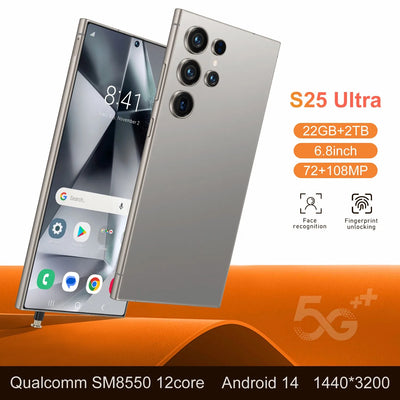 New2025 S25 Ultra smartphone 5G 6.8-inch high-definition full screen Android 14 Camera 108MP Battery 8000mAh Fingerprint unlock