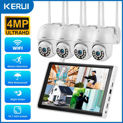 KERUI 4MP HD H.265 PTZ WIFI IP Camera 8CH Wireless 10.1-inch LCD Monitor NVR Kit Home Security Camera System Video Surveillance