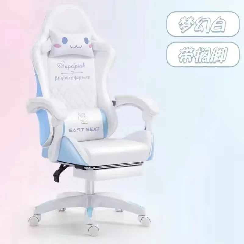 Pink Gaming Chair With Cat Paw Lumbar Cushion and Cat Ears Computer Armchair Reclining PC Game Chair for Girl Kids Teen Gamer