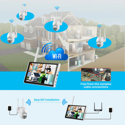 KERUI 4MP HD H.265 PTZ WIFI IP Camera 8CH Wireless 10.1-inch LCD Monitor NVR Kit Home Security Camera System Video Surveillance