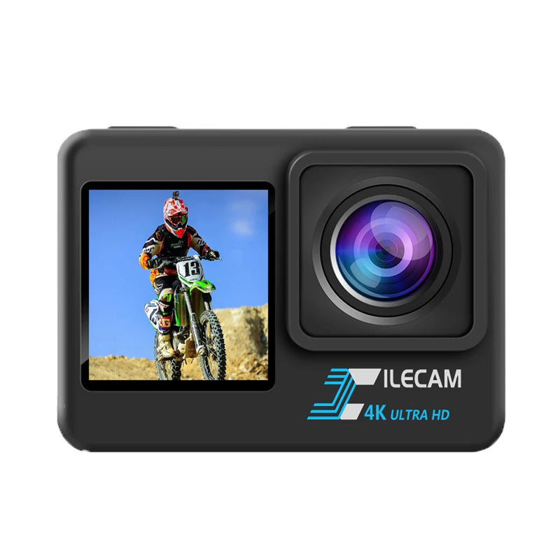 4K UHD Action Camera Dual Screen Display 2.0 Inch IPS Screen Outdoor Sport Cam 120 Wide Angle Underwater Camera 30M Waterproof