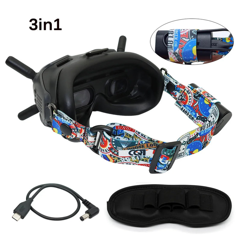 Headband for DJI Avata FPV Goggles V2 Battery Holder Head Strap Power Supply Cable Dustproof Pad for DJI Goggles 2 Accessories