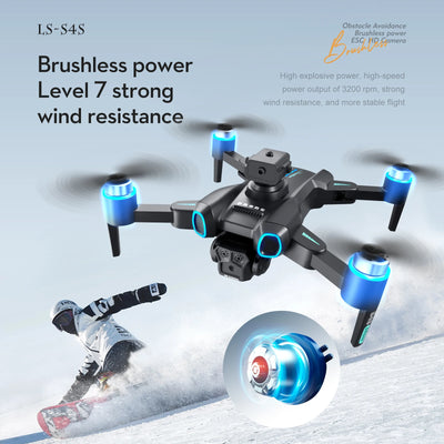 LS-S4S 8K HD triple camera drone WiFi brushless optical flow positioning 360 ° laser obstacle avoidance foldable quadcopter