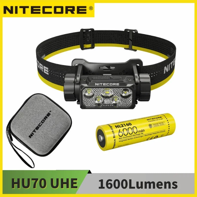 NITECORE HC70 UHE 1600Lumens 6 x NiteLab UHE LED USB-C Rechrgeable Headlamp White Light+Red Light With 6000mAh Battery