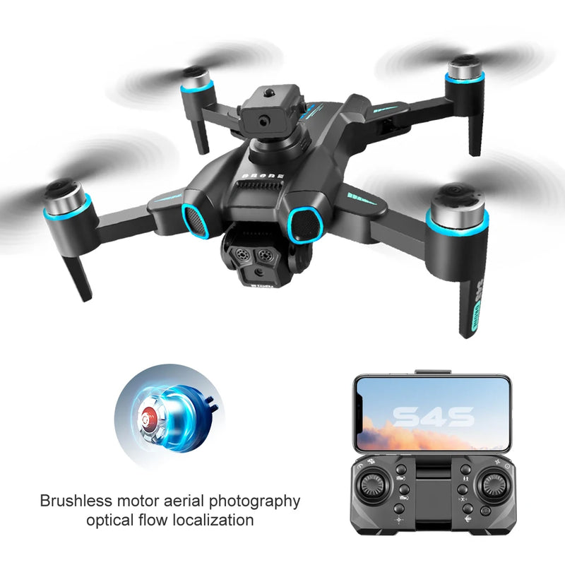 LS-S4S 8K HD triple camera drone WiFi brushless optical flow positioning 360 ° laser obstacle avoidance foldable quadcopter