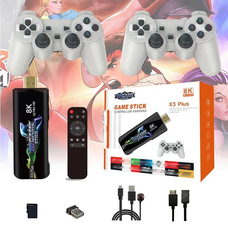 X3pro Dual System Game 8K Retro Video Games Console with Wireless Controller 3D USB Stick 64G 30000+ Games For PSP TV BOX