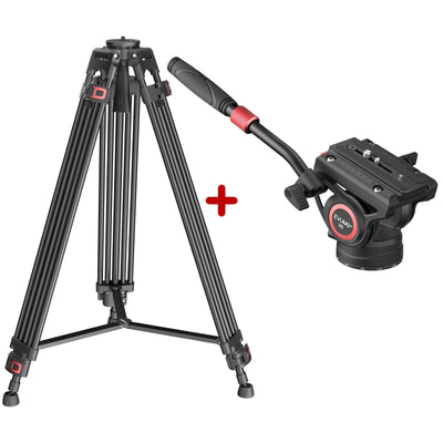 74'' Video Tripod Metal Heavy Duty Professional Tripod for Camera Camcorder Fluid Video Head Pan Tilt Damping Max Load 22lb/10kg